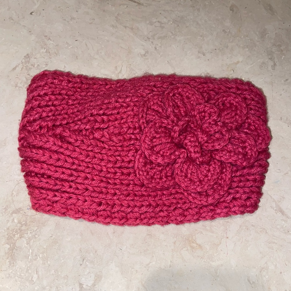 BRAND NEW Hot Pink Knit Headband / Ear Warmer with Flower